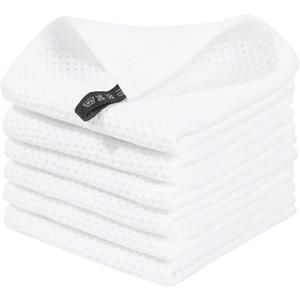 Homaxy 100% Cotton Waffle Weave Kitchen Dish Cloths, Ultra Soft Absorbent Quick Drying Dish Towels, 12 x 12 Inches, 6-Pack, White