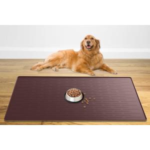 XXXL Pet Food Mat, 48" x 32" Largest Silicone Dog Mats for Food and Water, Nonslip Pet Feeding Mats for Floors,Dog Cat Bowl Mat with Raised Edges, Drak Brown