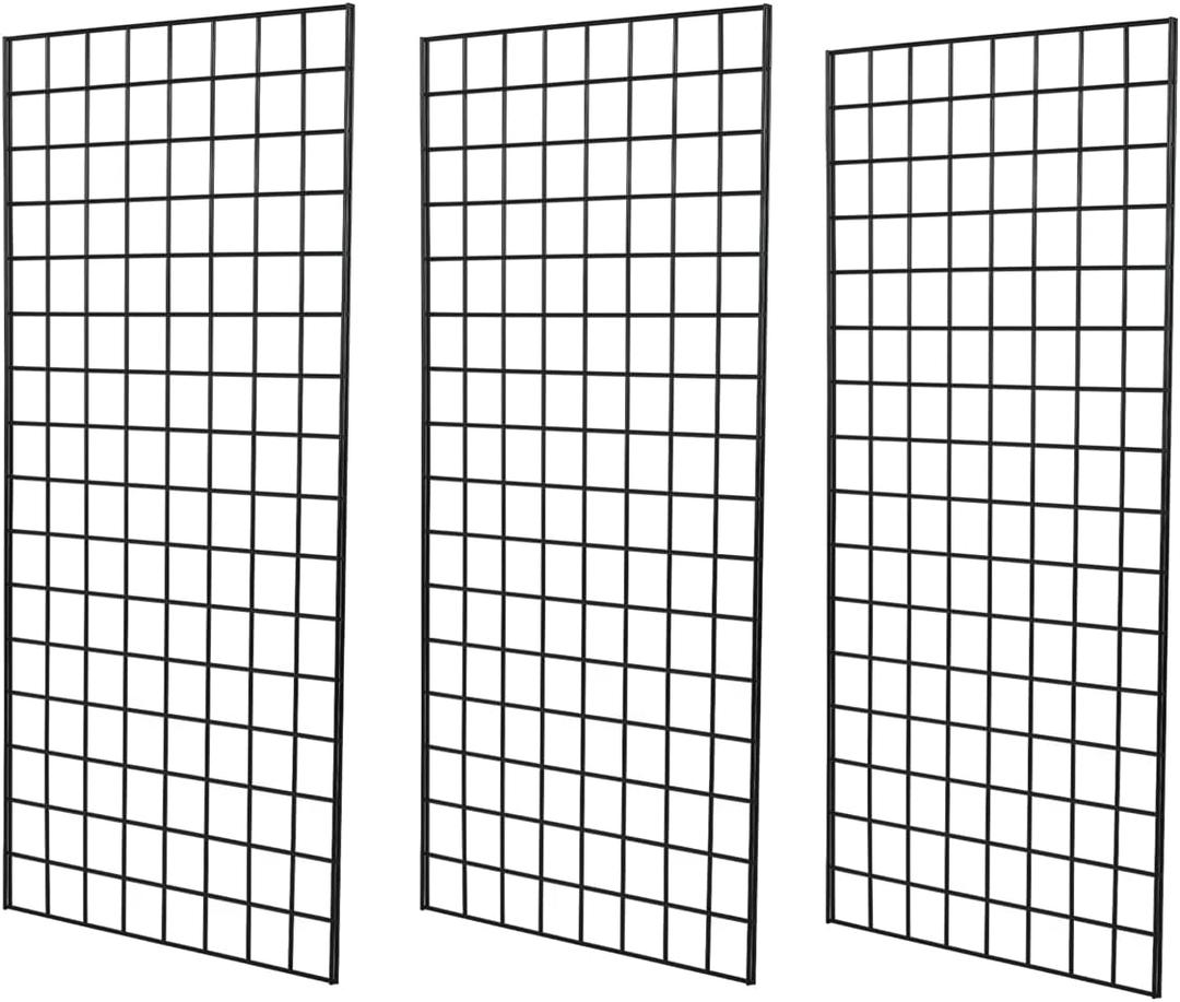 Grid Wall Commercial Grade Gridwall Panels Heavy Duty Grid Panel for Any Retail Display Wall Grid 2' Width x 4' Height, Black (Pack of 3)