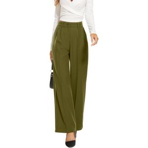 FUNYYZO Wide Leg Pants Women's High Elastic Waisted in The Back Business Work Trousers Long Straight Suit Pants (006# Army Green (Thick)), Size: X-Small Short