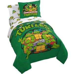 Jay Franco Nickelodeon Teenage Mutant Ninja Turtles Green Bricks 7 Piece Bed Set-Includes Reversible Comforter & Sheet Set Bedding-Super Soft Fade Resistant Microfiber Official Nickelodeon Product (Full)