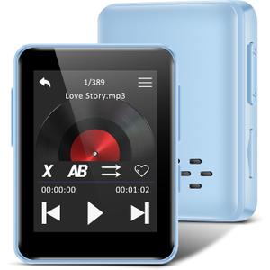 32GB MP3 Player for Kids, 1.8 inch Portable Small Music Bluetooth MP3 Player with Speaker, FM Radio, Voice Recorder, Alarm Clock, Stopwatch, Up to 512GB(Blue)