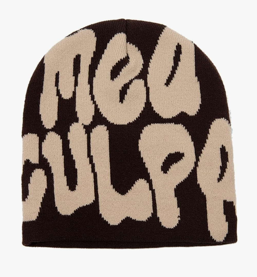 KORADI Women's Beanie Hat MEA Culpa Word Head Toque Men's Y2K Stylish Beanie Hats Winter Knit Cap for Gifts
 Brown