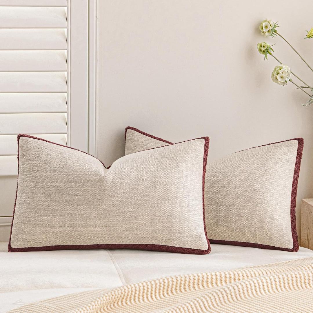 a moment Christmas Red Loop Yarn Linen-Like Pillow Cover Natural Soft Decorative Throw Pillow Case Farmhouse 12x20 Inch, Bohemian Textured Cushion Cover for Sofa Bed, Wrinkle-Resistant Home Decor