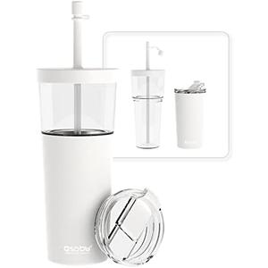 asobu ClearInsulation Flexi Straw Tumbler Marina a Tritan 28 oz Tumbler with 17 Oz Stainless Steel Insulated Sleeve for Ice Coffee or Hot Tea (White)