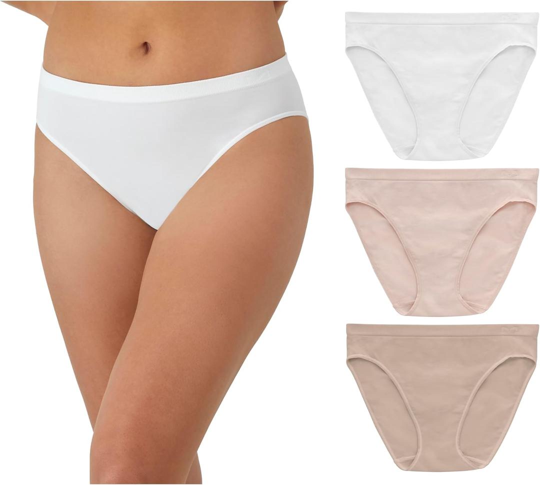 Maidenform M, Mid-Rise Bikini Panty, Seamless Underwear for Women, 3-Pack (White/Sandshell/Evening Blush) M6