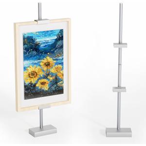Tabletop Picture Frame Stand, Adjustable for Frames Up to 29" H, Frame Holder Stand Table Easels for Display, Metal Standing Easel Display Stand for Picture Frames, Artwork, Canvas (Silver)