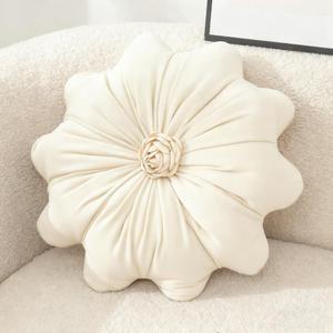 Flower Pillow Cushion Round Decorative Throw Pillow 15.7 Velvet Flower Shaped Pillow for Sofa Couch Vanity Chair Bed (White)