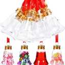 GLEAVI 12pcs Christmas Fillable Bell Ornaments, 50ml Clear Plastic Booze Balls with Screw Caps & Red Ribbons, Fillable Ball Bottles for Drinks, Candy & DIY Xmas Party Decorations