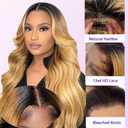 Belaved 30 Inch 13X4 Lace Front Wigs Human Hair Honey Blonde with Black Roots 1B/27 Ombre Lace Front Wig Human Hair Pre Plucked with Baby Hair 180% Highlight Glueless
