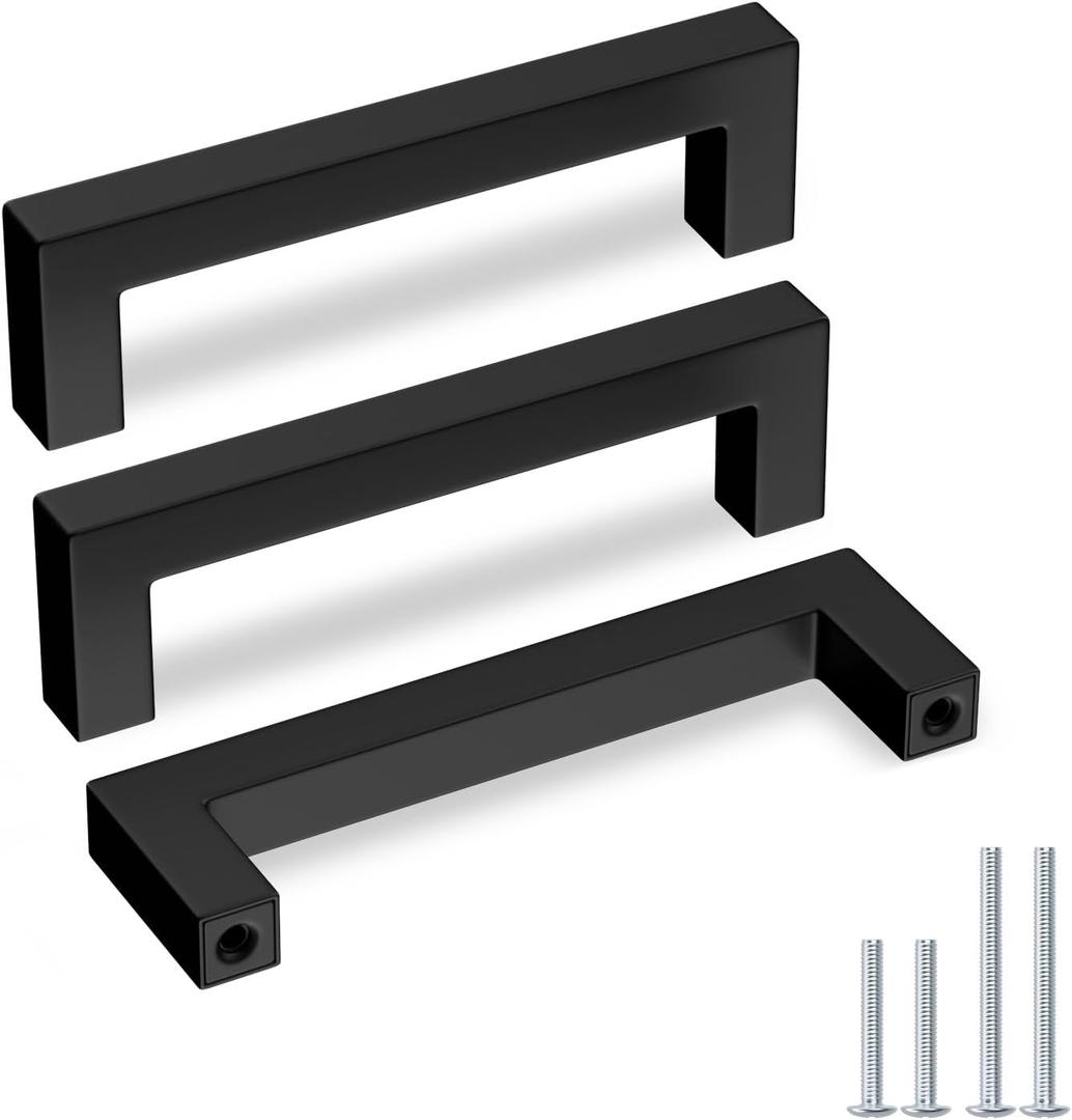 Goldenwarm 5 Pack Black Cabinet Pulls 4-1/2in Drawer Pulls Modern Kitchen Cabinet Handles Black Dresser Stainless Steel Hardware