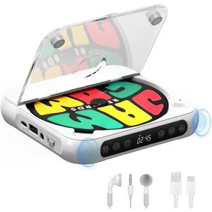 Portable CD Player with Bluetooth, Rechargeable CD Player for Home/Car, Built-in HiFi Speakers, Headphones, LCD Screen, Supports CD/AUX/USB and Repeat Modes, White
