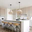 Rattan Chandeliers Dining Room 15.8in Large Boho Lights Fixture White Pendant Lights Kitchen Island Wicker Hanging Lighting Woven Chandelier for Restaurants Living Room Bedroom Foyer