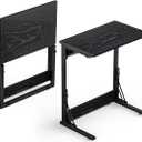 Tatub Folding TV Tray Table Set of 2, 24" Wide C-Shaped End Table for Couches, Small Sofa-Side Laptop Desk with Metal Frame for Living Room, Bedroom, Dark Black