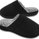 DL Men's Memory Foam Slippers with Fuzzy Plush Lining, Slip on House Slippers with Indoor Outdoor Anti-Skid Rubber Sole (9-10, Black)