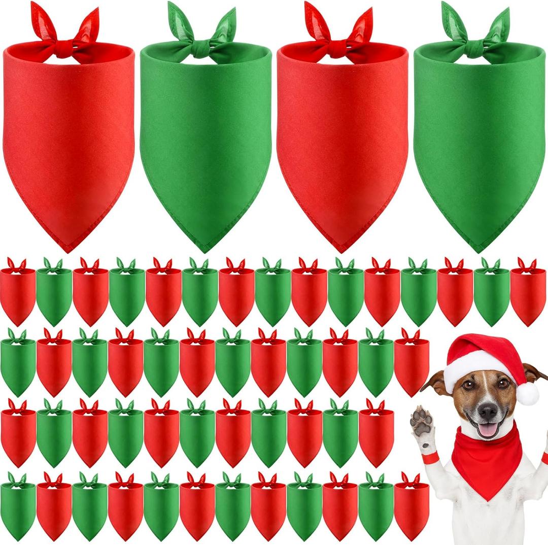 48 Pcs Green & Red Dog Bandanas - DIY Sublimation Blank Scarf for Heat Transfer, Personalized Pet Triangle Bib, Valentine's St. Patrick's Costume & Photo Props for Pet Owners, Groomers & Shops
