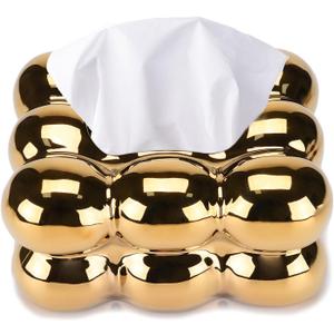 Electroplated Ceramic Tissue Box for Bathroom, Dresser, Living Room, Dining Room, Modern Gold Home Decoration TQGJNY49  Electroplated Ceramic Tissue Box for Bathroom, Dresser, Living Room, Dining Room, Modern Gold Home Decoration TQGJNY49