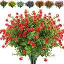 8 Bundles Artificial Flowers Fake Boxwood Shrubs UV Resistant No Fade Faux Greenery Faux Plastic Lotus for Home Garden Hanging Planter Indoor Outdoor Porch Patio Office Wedding Decoration(Red)
