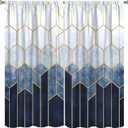 Geometric Marble Curtains, Navy Blue Gold Abstract Geometry Hexagon Pattern Texture Window Treatments for Bedroom Living Room Set 2 Panels,42x45 Inches