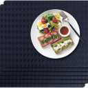 Vinyl Placemats Set of 6-1217.7 Inch Waterproof & Heattable Placemats, Fall Faux Leather Wipeable Outdoor Table Mat for Dining, Kitchen, Indoor Outdoor Use (Dark Blue, Diamond Pattern)