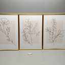 CHDITB Floral Line Framed Canvas Wall Art Set, Minimalist Flower Wall Decor, Neutral Beige Plants Wall Painting, Abstract Botanical Leaf Stripe Art Print for Living Room, Bedroom, Office - 16"x24"x3