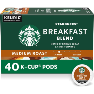 Starbucks K-Cup Coffee Pods, Medium Roast Hot or Iced Coffee, Breakfast Blend, 40 Keurig Pods, Best By: 23 APR 2026