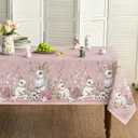Horaldaily Easter Tablecloth 6084 Inch Rectangular, Pink Easter Bunny Flowers Washable Seasonal Table Cover for Party Picnic Dinner Decor