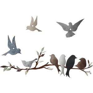 Ferraycle Metal Bird Wall Art Birds on the Branch Decor Metal Sculpture Silhouette Ornament Branch Wall Hanging Sign for Balcony Garden Home Decor(Dark Colors)
