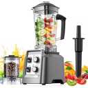 Teendow 1800W 2-in-1 Blender & Grinder Combo, 68oz BPA-Free Jar Smoothie Maker, Ice Crusher Countertop Blender, Silver