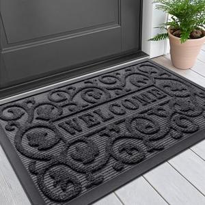 Smiry Welcome Door Mat Outside Entrance, Heavy Duty Trap Dirt and Moisture Easy Clean Low Profile Patio Porch Indoor Outdoor Front Doormat for Entry, 29.5x17 Inch, Grey, Geometric, Rectangular 