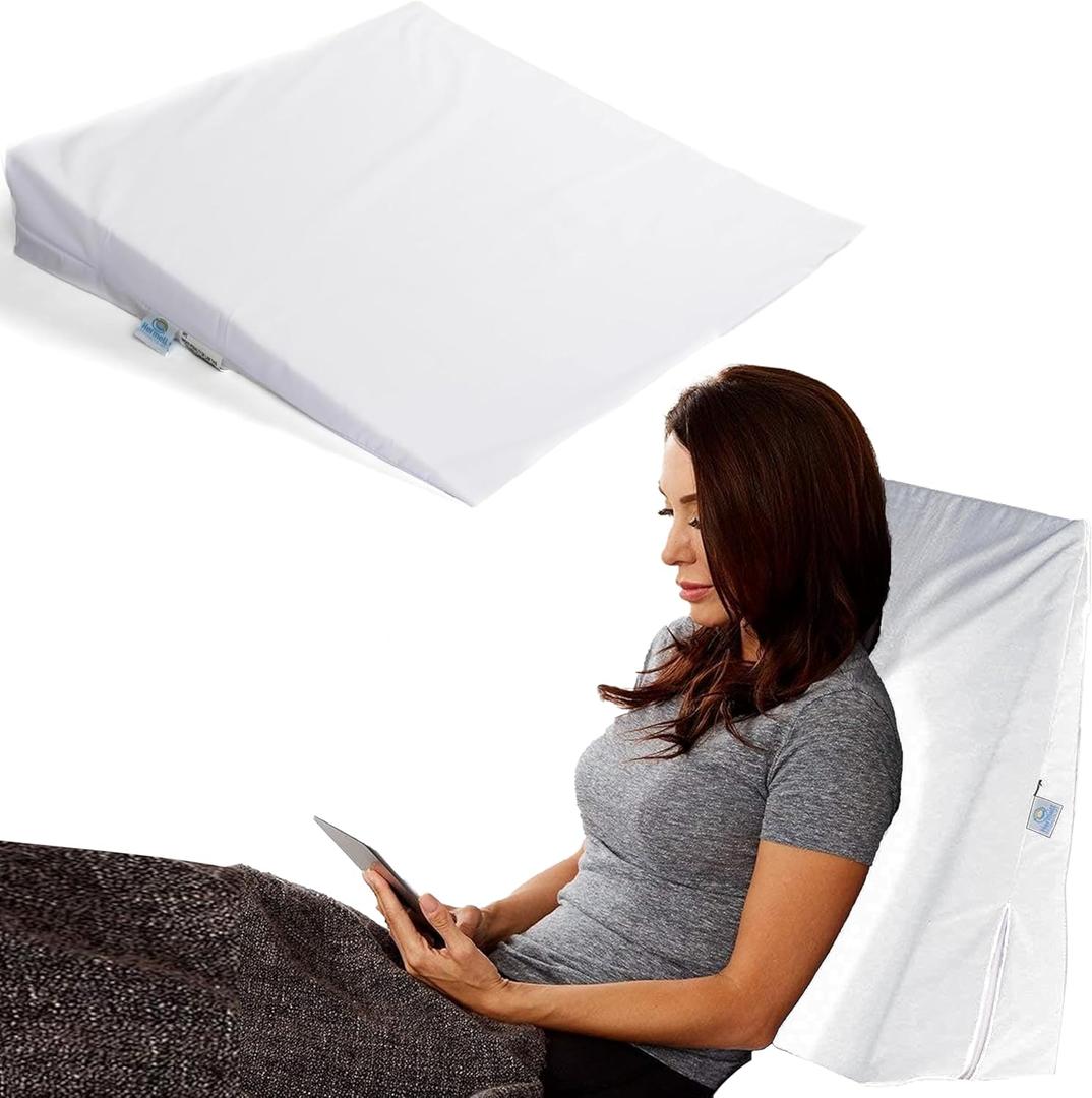 Hermell Bed Wedge Pillow for Sleeping - Supportive Wedge Pillow for Back Pain Relief, Alignment, Wedge Pillow for Sleep Apnea & Pillow for Snoring Relief with Polycotton Wedge Pillow Cover - White