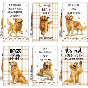 Redbaker 6 Pcs Golden Retriever Kitchen Towels Funny Dish Towel Gifts for Golden Retriever Lovers Kitchen Hand Tea Dishcloth Dog Owner Decorative with Hanging Loop for Christmas Home Housewarming Gift