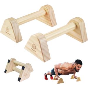 WOOD CITY 2 PCS Wood Push Up Bars Stands with Non-Slip Base, Supports Aerobics and Upper Body Strength Training for Men and Women, Joint-friendly Beech Wood Home Fitness Equipment