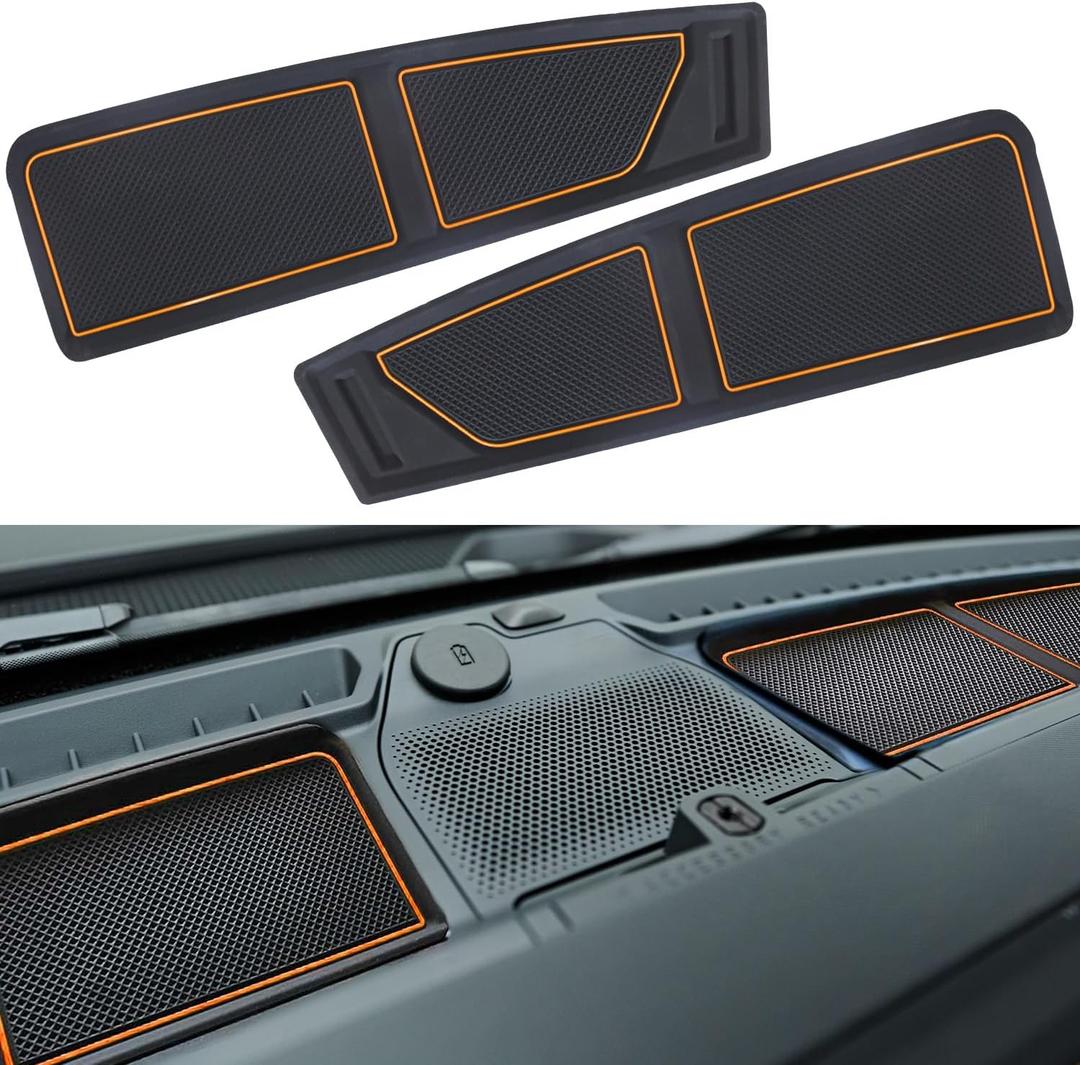 Dash Cover Tray for Ford Bronco Accessories 2021 2022 2023 2024 2025 2026, Dashboard Mat, Anti-Slip Silicone Insert, Anti Dust Interior, Dash Pad Liner for Bronco 2/4-Door (2pcs, Orange Trim)