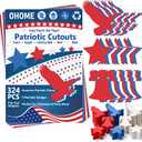4th of July Decorations - 324 PCS Red White Blue Paper Star Eagle Liberty Bell Shape Cutouts Pre-Cut Set - Fourth of July Accessories, Patriotic Party Supplies Decor,250th Anniversary USA Merchandise