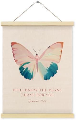 Shrago Christian Wall Art,Bible Verse Religious Christian Poster Hanger Frame,Pink Butterfly Home Office Church Prayer Room Wall Decor, Inspirational Wall Art for Girls，Pink preppy Decor, 12x16 Inch and Shrago Wildflower Nursery Decor, Wild Flower Nu