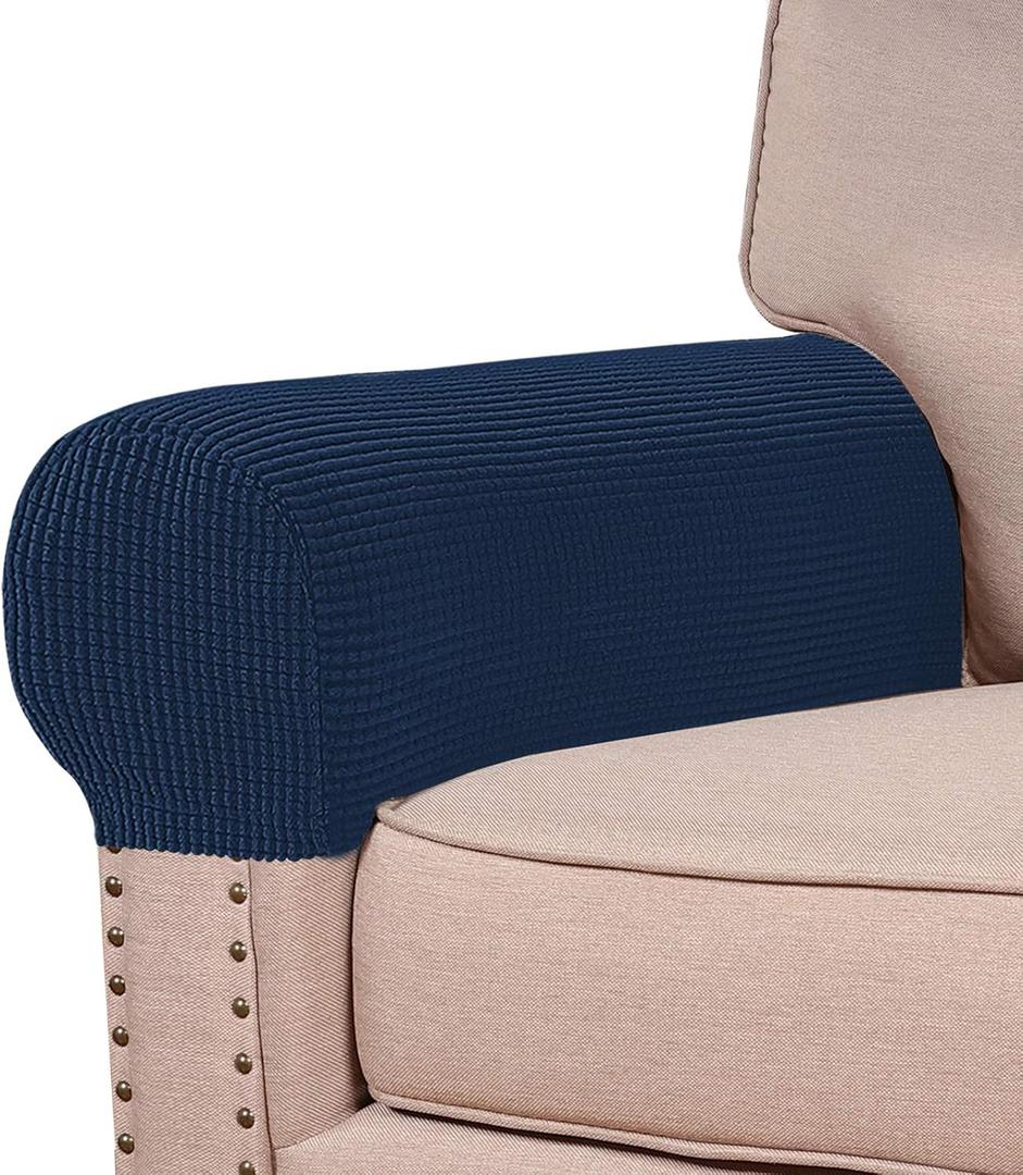 Turquoize Stretch Armrest Covers for Chairs and Sofas Couch Arm Covers for Sofa Spandex Jacquard Armrest Covers Anti-Slip Furniture Protector Washable Armchair Slipcovers for Recliner Set of 4, Navy