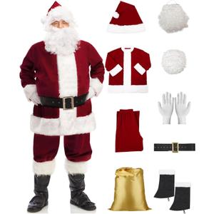 Christmas Santa Costume Deluxe Adult Santa Suit Santa Claus Costume for Men (Large, Red)