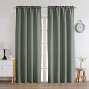 Chyhomenyc Bennet Olive Green Curtains 84 Inches Long 2 Panels, Faux Linen Textured Semi Sheer Light Filtering Soft Airy Privacy Farmhouse Curtain Drapes for Living Room Bedroom, 40" Wx84 L