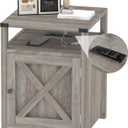 Farmhouse Nightstand with Charging Station, Rustic End Table Bedroom with Storage Living Room Side Table Grey Night Stand Industrial Bedside Bed Table with USB Ports and Outlets, 18d X 18w X 24h in