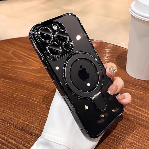 XSHKJDHJS for iPhone 16 Pro Max Case Magnetic Stand,Camera Lens Protection Compatible with Magsafe,Shockproof Clear Phone Case for iPhone 16 Pro Max,Black