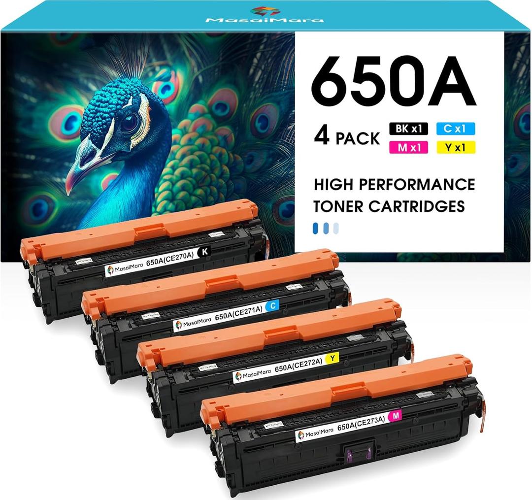 MasaiMara 650A CE270A CE271A CE272A CE273A Compatible Toner Cartridge for HP LaserJet Enterprise CP5525 CP5525dn CP5525n CP5525xh M750 M750dn M750n M750xh Printer (Black Cyan Magenta Yellow, 4-Pack)