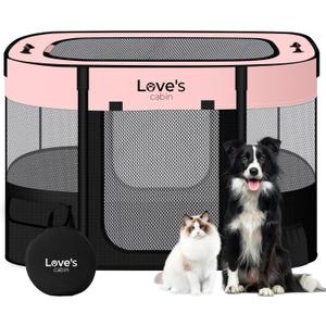 Love's cabin Pet Puppy Dog Playpen, Small Dog Tent Crates Cage Indoor/Outdoor, Portable Exercise Playpen for Cat, Foldable Pop Up Dog Kennel Playpen with Carring Case (S, Pink)
