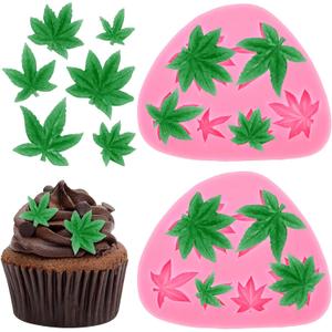 2 Pieces Weed Leaf Cake Fondant Mold Pot Leaves Silicone Mold for Weed Leaf Theme Cake Decoration, Chocolate Candy Polymer Clay Cookie Sugar Craft (Rose Red)