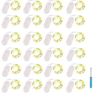 24 Packs Fairy Lights Battery Operated LED String Light 10.2FT 30LEDs Waterproof Copper Wire Firefly Light Mini Starry Moon Light for DIY Crafts Wedding Table Party Bedroom Christmas deco(Warm White)