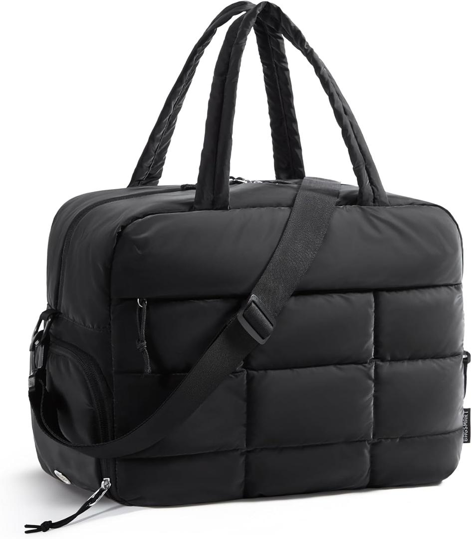 BAGSMART Gym Bag for Women, Carry on Travel Duffel Bag, Water-resistant Weekender with Shoe Compartment for Gym Travel Work, Black, Medium