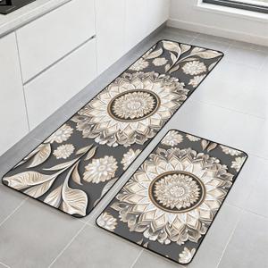Kitchen Rugs Set of 2, Non-Slip Washable Floor Mats, Colorful Decorative Absorbent Runner Rugs for Kitchen Sink & Stove, Hallways Entryway and Laundry16.9 x27.6 + 16.9"x47.2" (1'5" x 3'11" (Rectangular))
