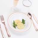 WDF 60pcs Disposable Plastic Bowls-12 oz Soup Bowls - Rose Gold Trim Salad Bowls - Premium Heavy Duty Plastic Plates for Wedding/Party/Birthday/Mother's Day