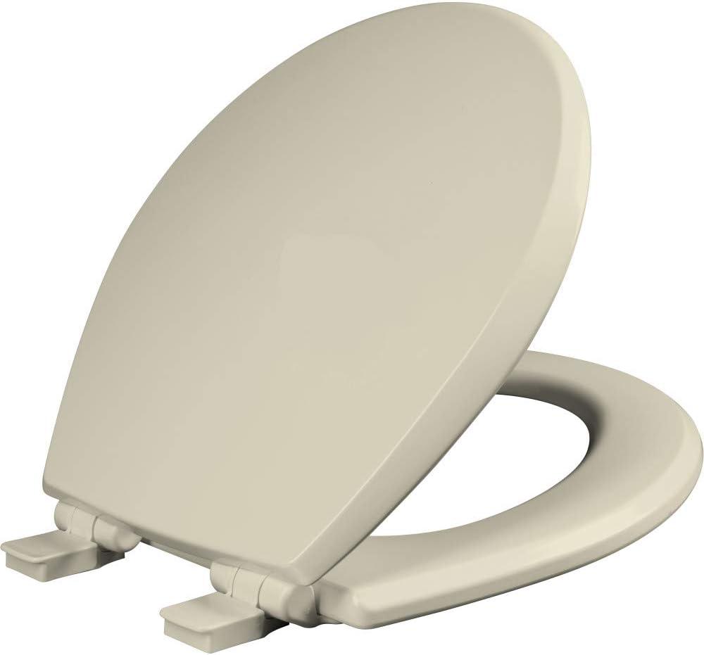 Mayfair Cassel Slow Close Toilet Seat, Easy Clean, Non Slip Premium Wood Seat, Easy Install, Made in USA, Round, Bone