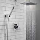 Delta Modern 14 Series Square Rain Shower System Faucet Set, Rainfall Chrome Shower Head and Handle Set, Valve Trim Kit, 10 Inch, Chrome 342701